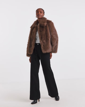 Simply Be Chocolate Short Faux Fur Coat