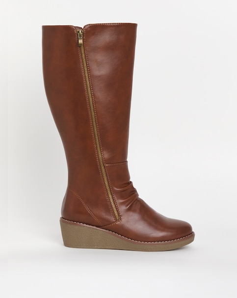 Cushion Walk Wedged Crepe Sole Knee High Boot EEE Fit Standard Calf
