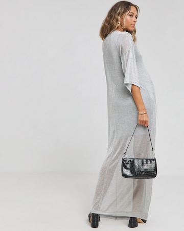 Silver Metallic Chainmail Mesh T-Shirt Maxi Dress