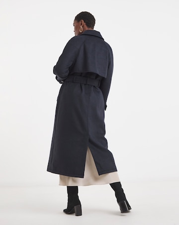 Navy Wool Blend Trench Coat