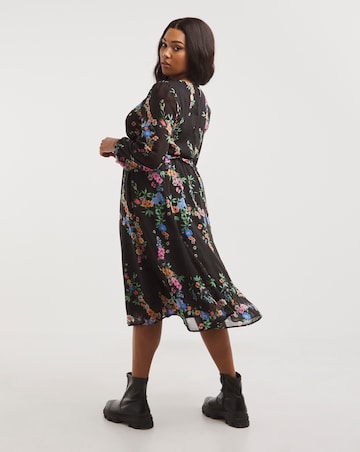 Floral Print Long Sleeve Frill Tiered Midi Dress