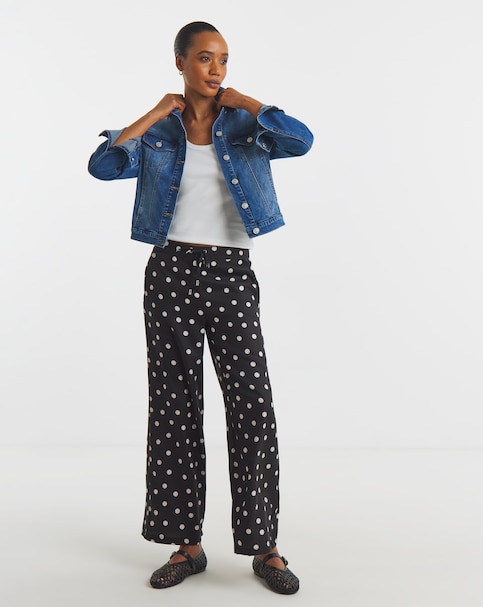 Spot Print Textured Wide Leg Trouser
