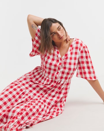 Simply Be Red/White Gingham Button Through Midi Dress