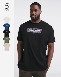 Jack &amp; Jones Graffiti Logo T-Shirt 5 Pack - Multi