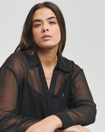 Black V Neck Sheer Shirt