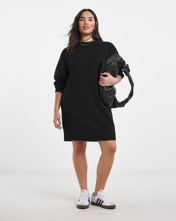 Cosy Yarn Black Crew Neck Mini Dress