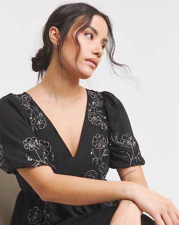 Maya Deluxe Blouson Embellished Mini Dress