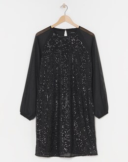 Sheer Detail Sequin Shift Dress