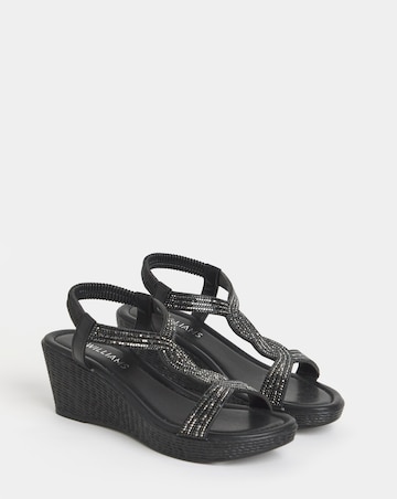 Aziz Sparkly T Bar Wedged Sandals - Wide Fit (E)