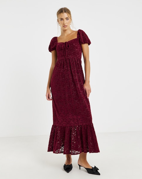 Lovedrobe Puff Sleeve Devore Midaxi