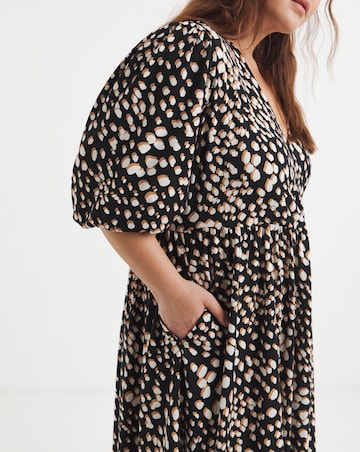 Simply Be Black Print Supersoft Wrap Midi Dress With Pockets