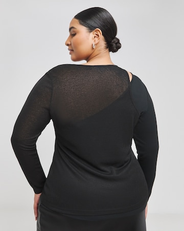 Black 2 in 1 Knit Look Mesh Top