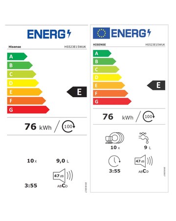 Hisense HS523E15WUK Dishwasher, E rated, 10 place setting
