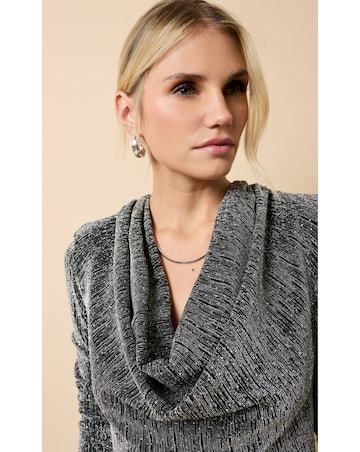 Little Mistress Black and Silver Cowl Neck Midaxi Dress