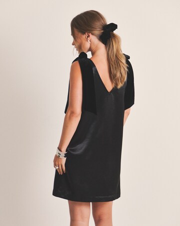 Black Satin Shift Dress With Bow Straps