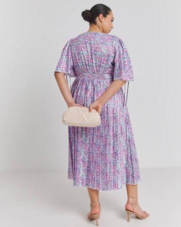 Little Mistress Print Angel Sleeve Pleated Midaxi Dress