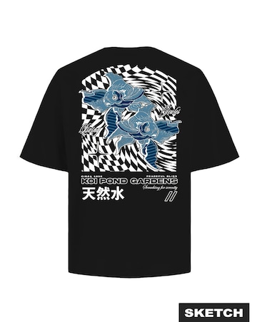 Jack & Jones Koi Pond Back Graphic T-Shirt - Black