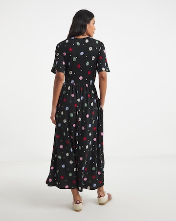 Black Floral Print Supersoft Midi Dress