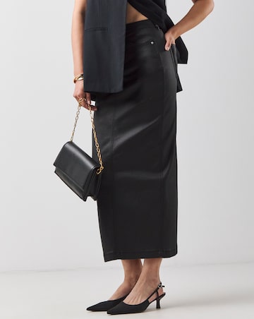 Black Coated Denim Skirt