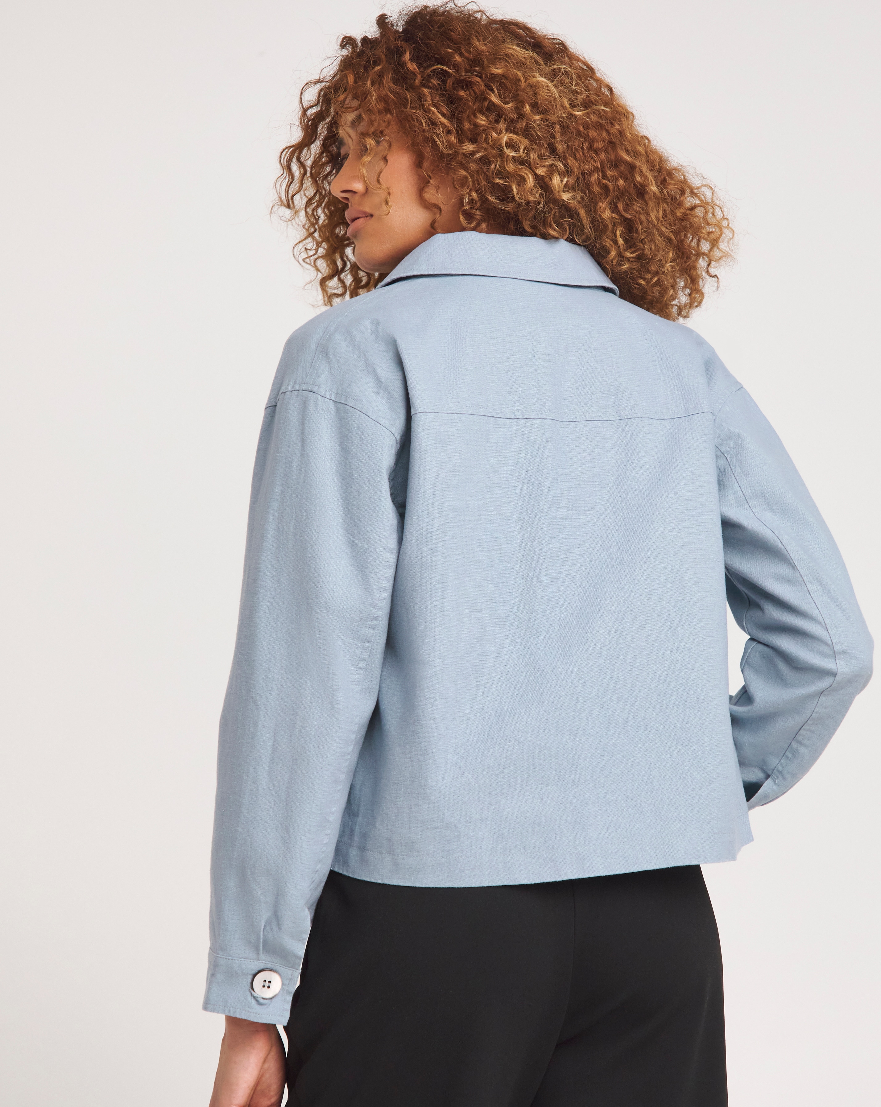 Denim Blue Linen Utility Jacket | Fashion World