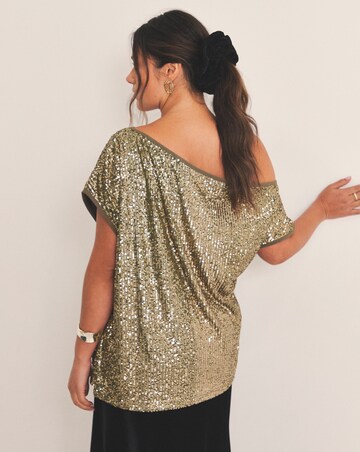 Olive Linear Sequin Off The Shoulder Top