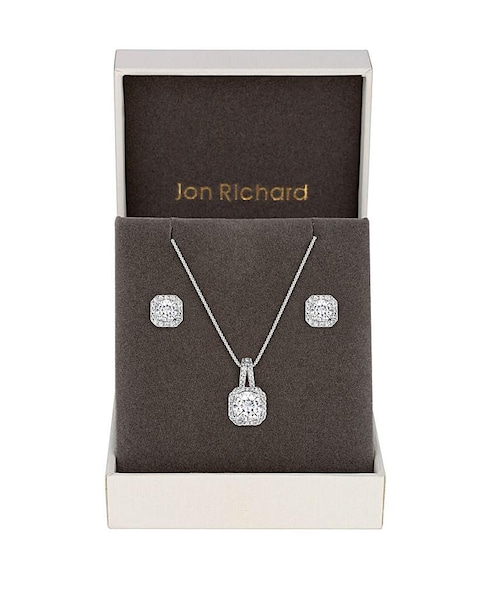 Jon Richard Silver Plated Clear Crystal Drop Pendant & Earring Set - Gift Boxed