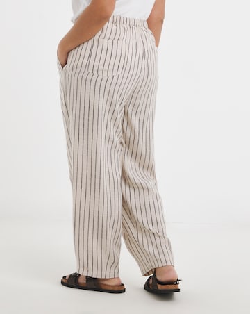 Simply Be Natural & Chocolate Stripe Linen Barrel Leg Trouser