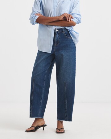 Mid Wash Comfort Stretch Dart Detail Barrel Leg Jeans