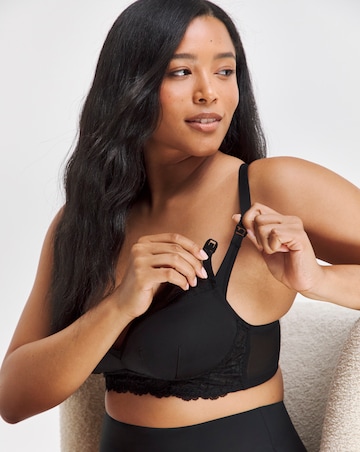 Figleaves Ella Mesh Insert Non Wired Nursing Bra D-H - Black