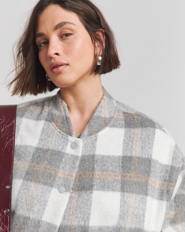 Grey Checked Brushed Faux Wool Bomber