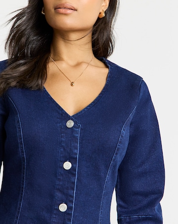 Dark Wash V Neck Denim Dress