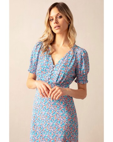 Ro&Zo Ditsy Print Shirred Cuff Midi Dress
