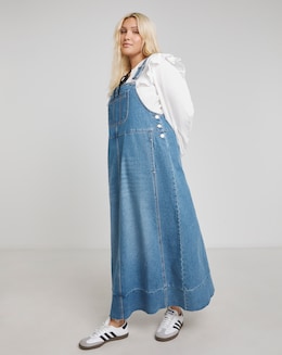 Simply Be Light Mid Blue Denim Dungaree Dress