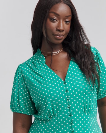 Polka Dot Joe Brown Midi Dresses Joe Browns Stretch Knit Wrap Midi Dress  1X, White Polka