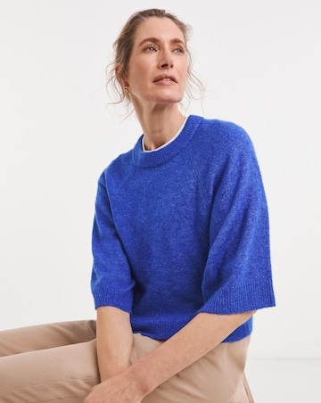 Blue Fine Knit Wide Sleeve Jumper