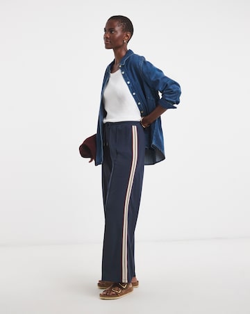 Navy Stretch Ponte Side Stripe Wide Leg Trouser