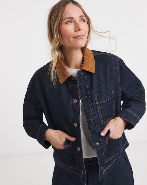 Indigo Cord Collar Denim Barn Jacket