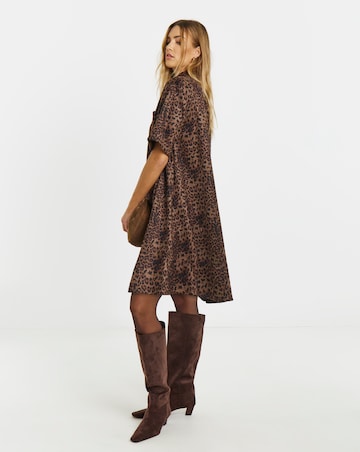 Leopard Print Suedette Shift Shirt Dress