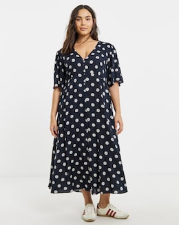 Black Ditsy Print Spun Viscose Button Up Midi Dress