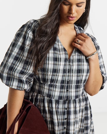 Mono Check Midi Dress With Pockets