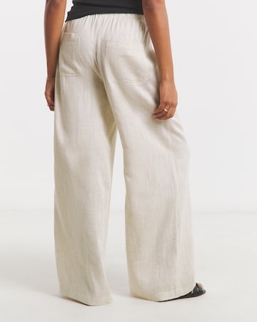 Stone Tie Waist Linen Mix Wide Leg Trousers