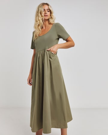 Jersey Poplin Mix Apron Dress With Pockets