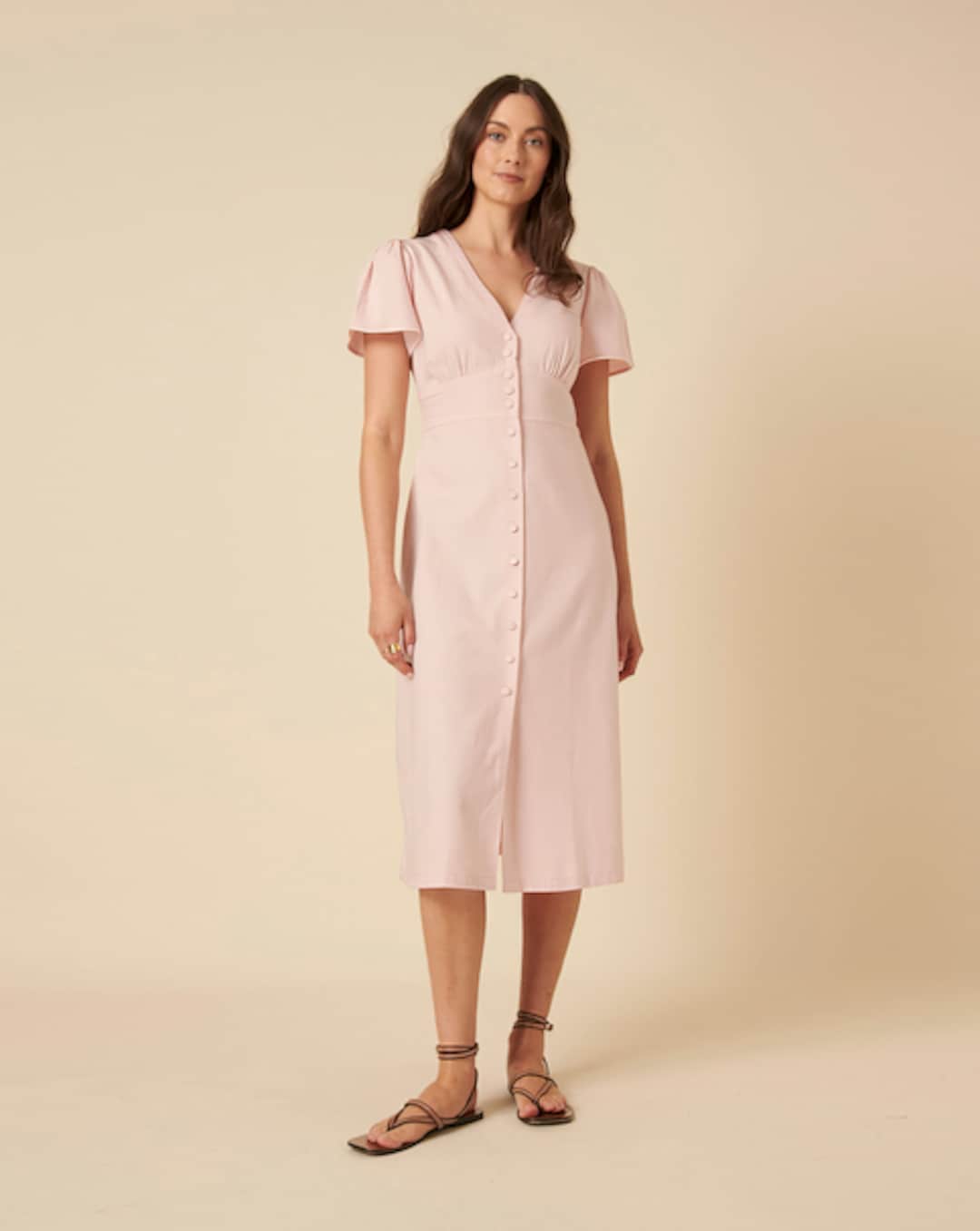 midi length summer dress Blue and Ivory Print Midi Summer Dress with Buttons Ivory Blue Stripe Floral / Medium