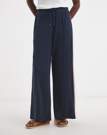 Navy Stretch Ponte Side Stripe Wide Leg Trouser