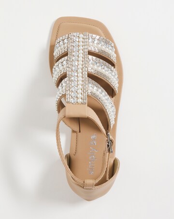 Pearl Beaded Embellished Flat Sandals Wide Fit