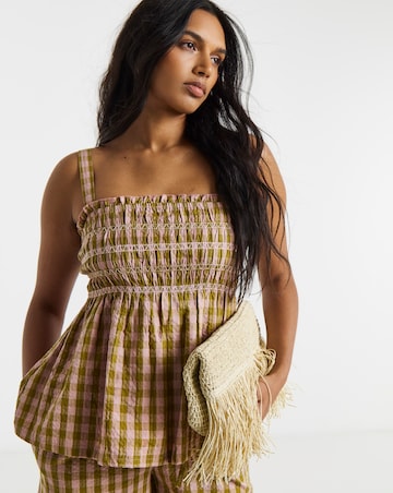 Gingham Shirred Detail Square Neck Cami