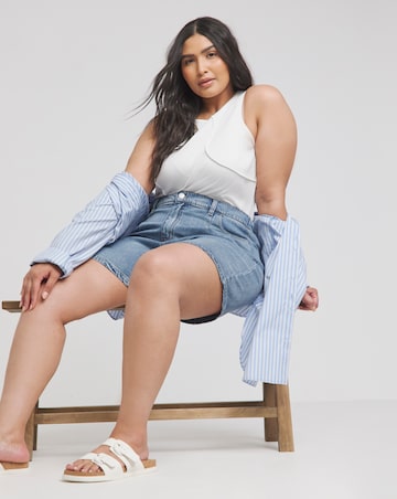 Simply Be Mid Wash Pleat Flippy Short made with Tencel TM Lyocell