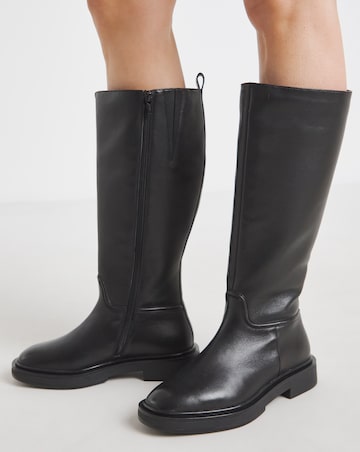 Berry Leather Knee High Riding Boots - Extra Wide Fit (EEE) & Curvy Calf