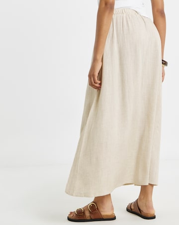 Tie Waist Bead Detail Linen Mix Midaxi Skirt