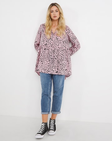 Pink Spot Dipped Back Tunic Shirt